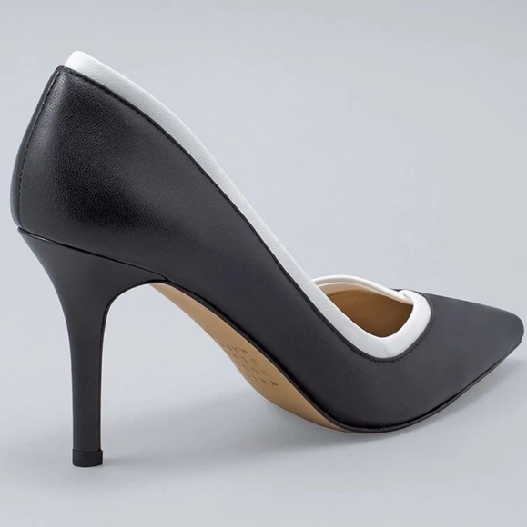 White trim black leather pumps, WHBM, sz: 9.5, NEW! - Picture 2 of 7